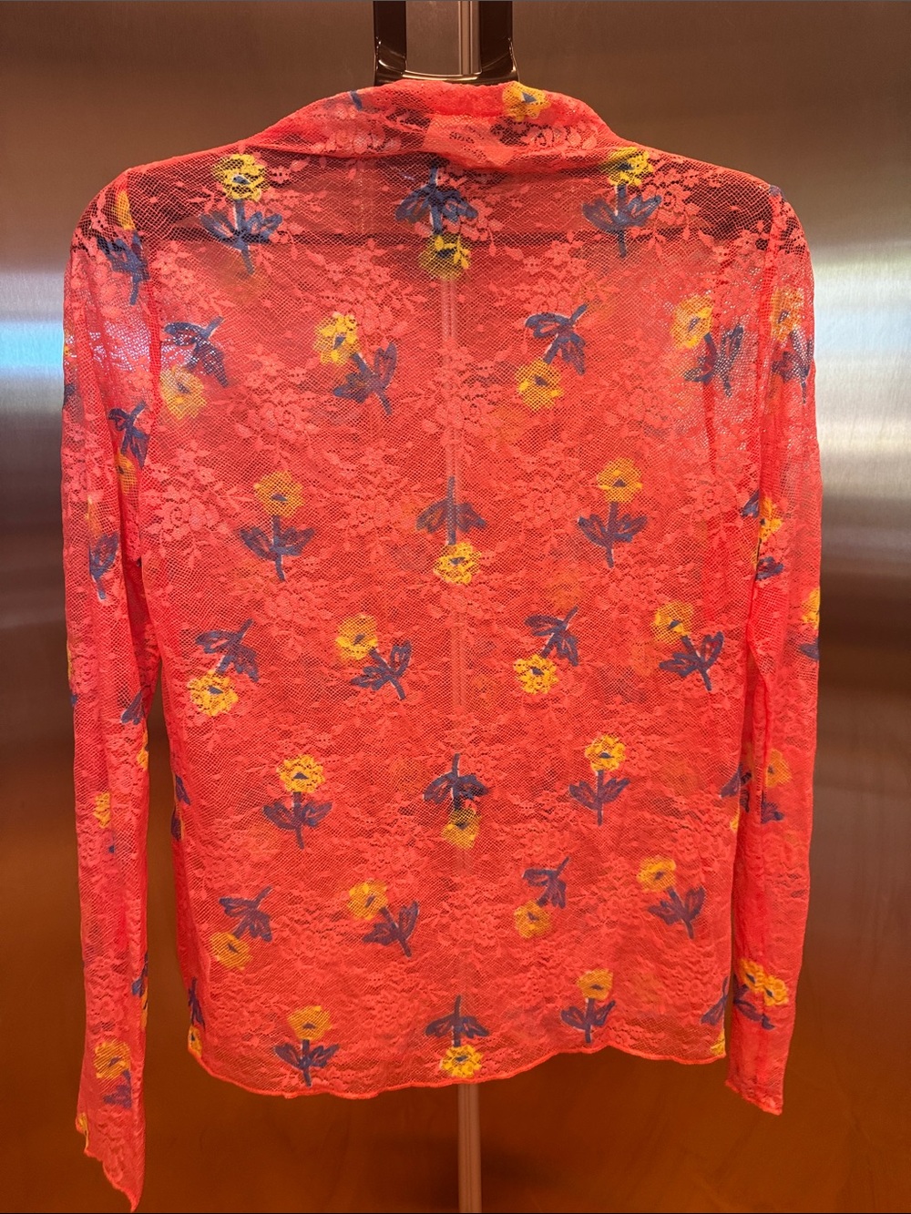 Umgee Coral Lace Floral Mesh Top with Yellow & Blue Accents - Picture 5 of 9